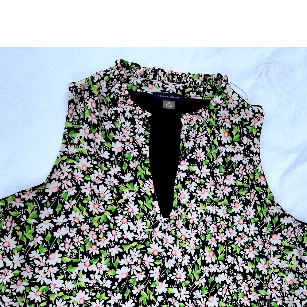 Tommy Hilfiger Floral Tiered Dress Womens‎ 12 Black Daisy Ruffle Excellent Boho